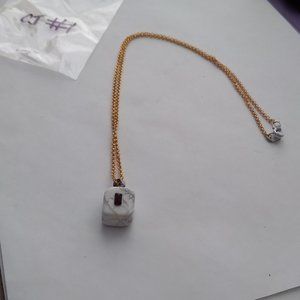 Mystic white charm cube marbled necklace with certified red garnet gemstone